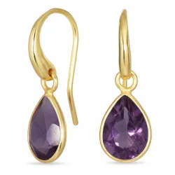 dråpe lilla amatyst øredobber i forgylt messing