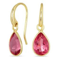 dråpe rosa krystall øredobber i forgylt messing