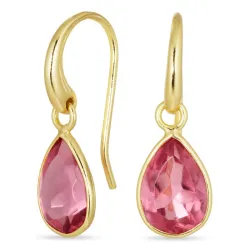 dråpe rosa krystall øredobber i forgylt messing - Loom Stones