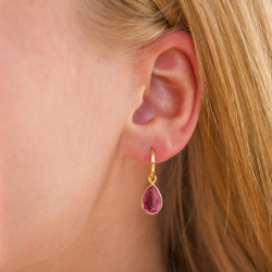 dråpe rosa krystall øredobber i forgylt messing - Loom Stones