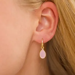 dråpe rosa krystall øredobber i forgylt messing - Loom Stones