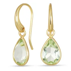 dråpe lysegrønn krystall øredobber i forgylt messing - Loom Stones