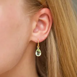 dråpe lysegrønn krystall øredobber i forgylt messing - Loom Stones