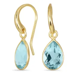 dråpe blå krystall øredobber i forgylt messing - Loom Stones