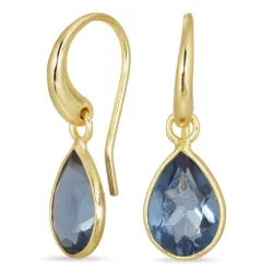 dråpe blå mørkeblå krystall øredobber i forgylt messing - Loom Stones