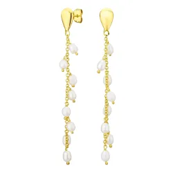 lange hvit perle øredobber i forgylt messing - Eliné