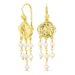 hvit perle øredobber i forgylt messing - Eliné