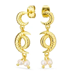 måne perle øredobber i forgylt messing - Eliné