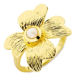 blomst perle ring i forgylt messing - Eliné