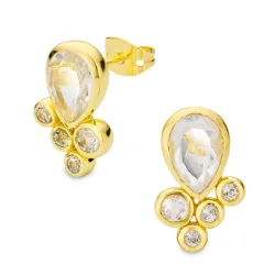 klar quartz øredobber i forgylt messing - Eliné