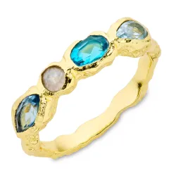 blå krystall ring i forgylt messing - Eliné