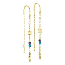 lange blå kjedeøreringer i forgylt messing - Eliné