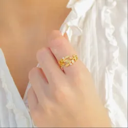 blad zirkon ring i forgylt messing - Eliné