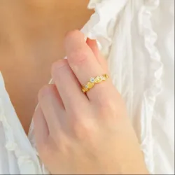 blad zirkon ring i forgylt messing - Eliné