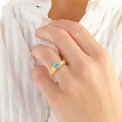 blå krystall ring i forgylt messing - Eliné