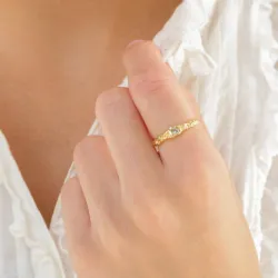 lysegrønn krystall ring i forgylt messing - Eliné
