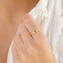 grønn krystall ring i forgylt messing - Eliné