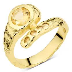 gul krystall ring i forgylt messing - Eliné