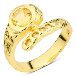gul krystall ring i forgylt messing - Eliné