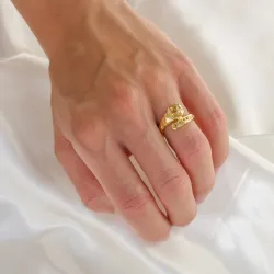 gul krystall ring i forgylt messing - Eliné