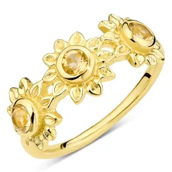 sol gul krystall ring i forgylt messing - Eliné