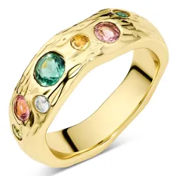 grønn krystall ring i forgylt messing - Eliné