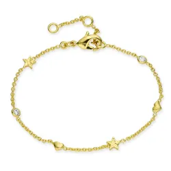 hjerte stjerne zirkon armbånd i forgylt messing - Eliné