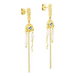 mørkeblå krystall øredobber i forgylt messing - Eliné