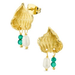 grønn onyks øredobber i forgylt messing - Eliné