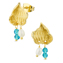 blå krystall øredobber i forgylt messing - Eliné