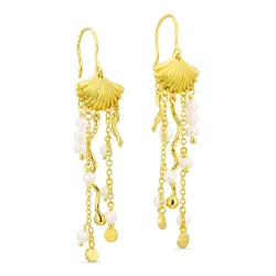 lange hvit perle kjedeøreringer i forgylt messing - Eliné