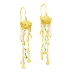 lange perle kjedeøreringer i forgylt messing - Eliné