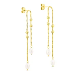 lange perle kjedeøreringer i forgylt messing - Eliné