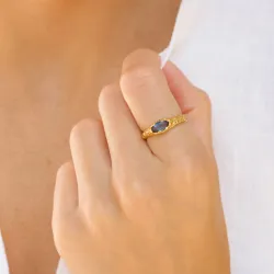 mørkeblå krystall ring i forgylt messing - Eliné