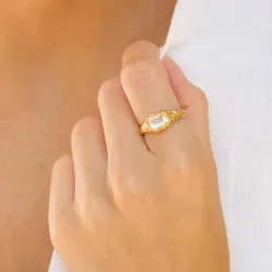 klar quartz ring i forgylt messing - Eliné