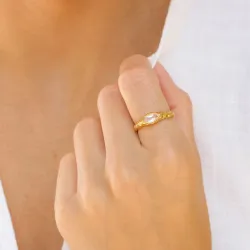 klar quartz ring i forgylt messing - Eliné