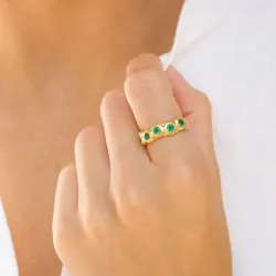 grønn krystall ring i forgylt messing - Eliné