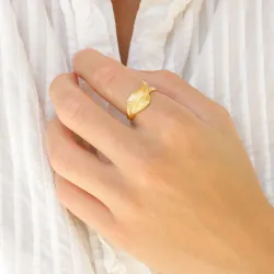 blad ring i forgylt messing - Eliné