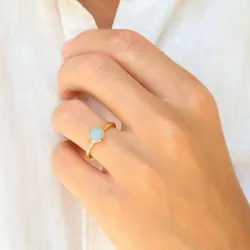 aqua krystall ring i forgylt messing - Loom Stones