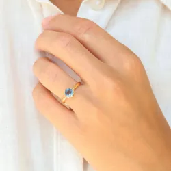 mørkeblå krystall ring i forgylt messing - Loom Stones