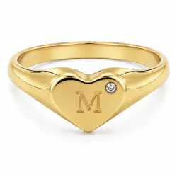 bokstav m zirkon ring i forgylt messing