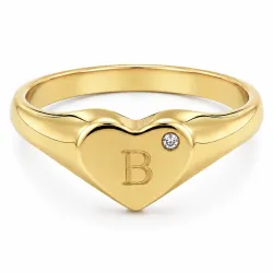 bokstav b zirkon ring i forgylt messing
