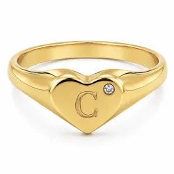 bokstav c zirkon ring i forgylt messing