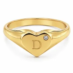 bokstav d zirkon ring i forgylt messing
