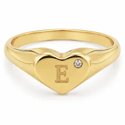 bokstav e zirkon ring i forgylt messing