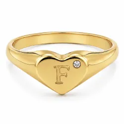 bokstav f zirkon ring i forgylt messing