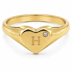 bokstav h zirkon ring i forgylt messing
