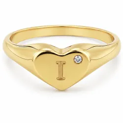 bokstav i zirkon ring i forgylt messing
