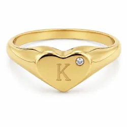 bokstav k zirkon ring i forgylt messing