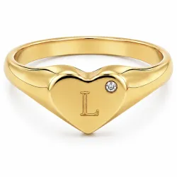 bokstav l zirkon ring i forgylt messing